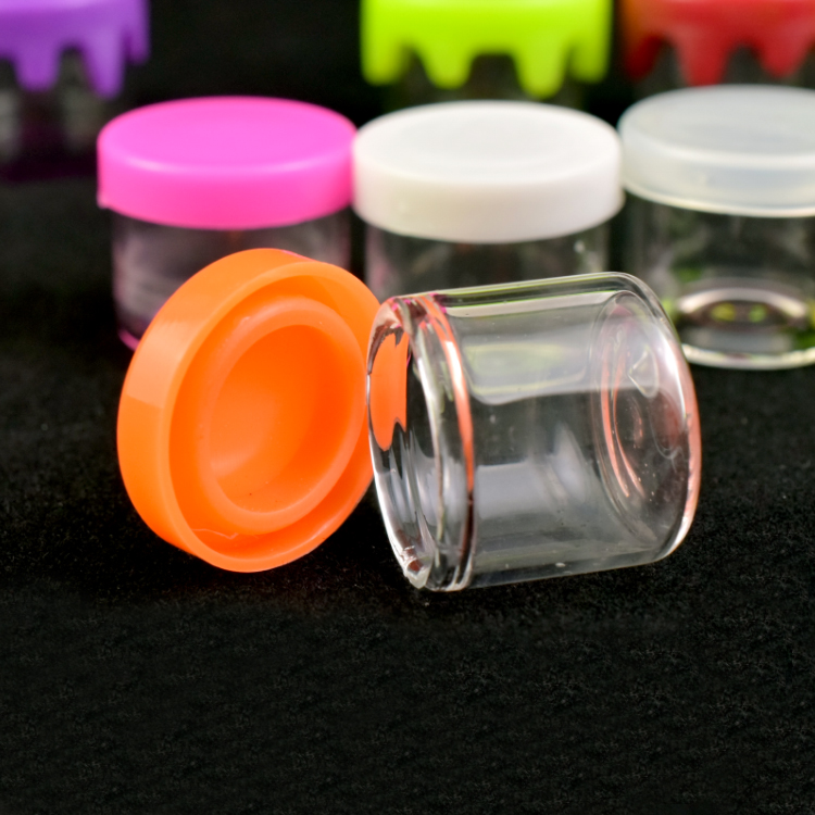 6ml Round Glass Concentrate Jar w/ Silicone Lids - Green Lids