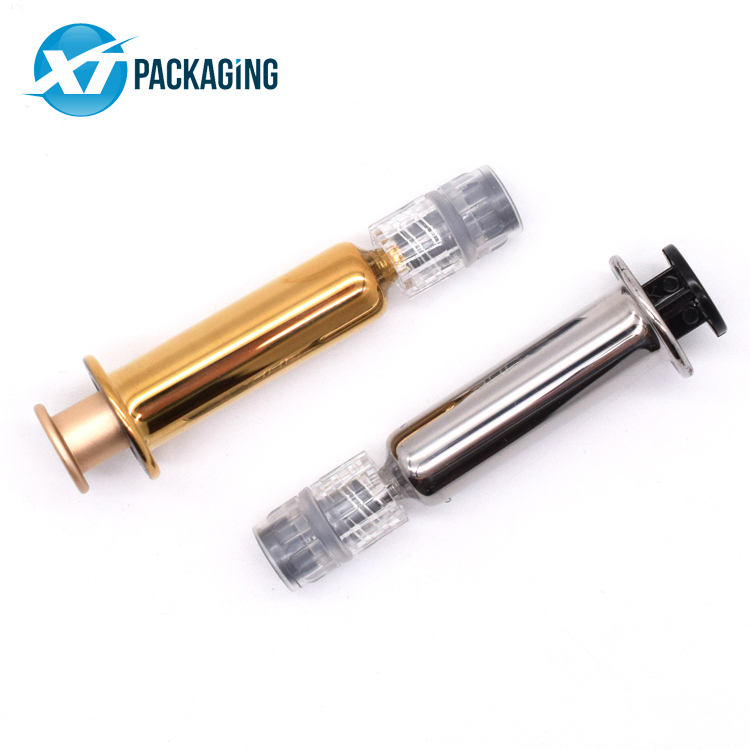 Custom 1ml gold and silver glass syringe with luer lock cbd oil syringes packaging picture
